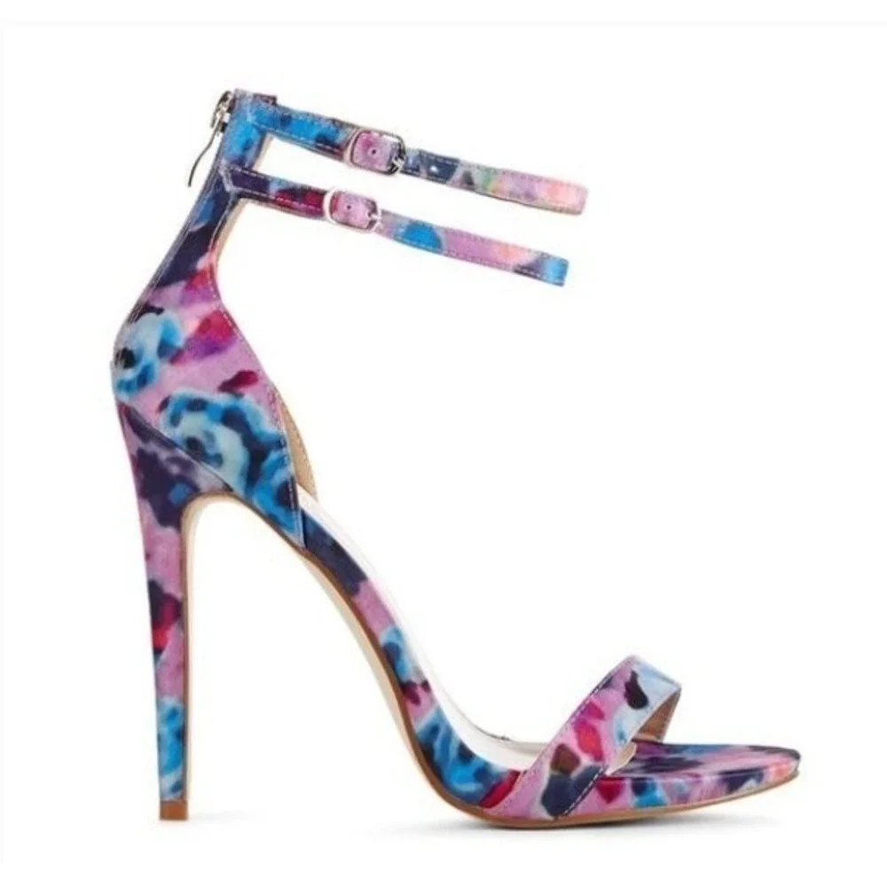 JustFab Multicolor Tie Dye Stiletto Heels Womens Size 7.5 Ankle Strap